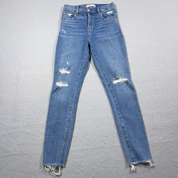 Abercrombie & Fitch Jeans Women 28 High Rise Super Skinny Ankle Distressed Hem - Picture 1 of 11